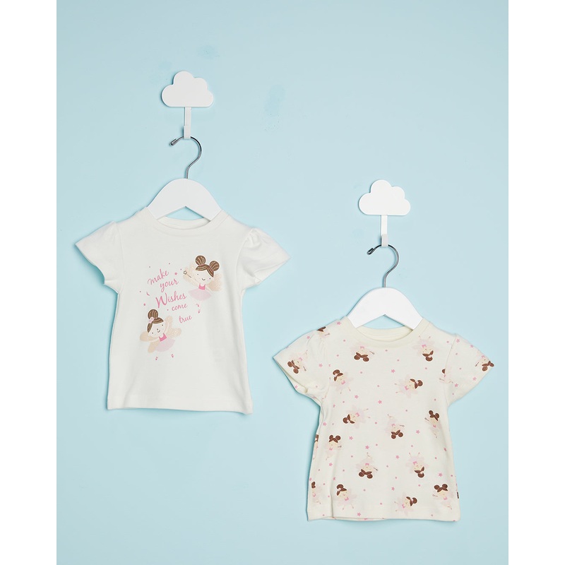 Infant Girls White Fairy Print T-Shirt Set (Pack of 2)