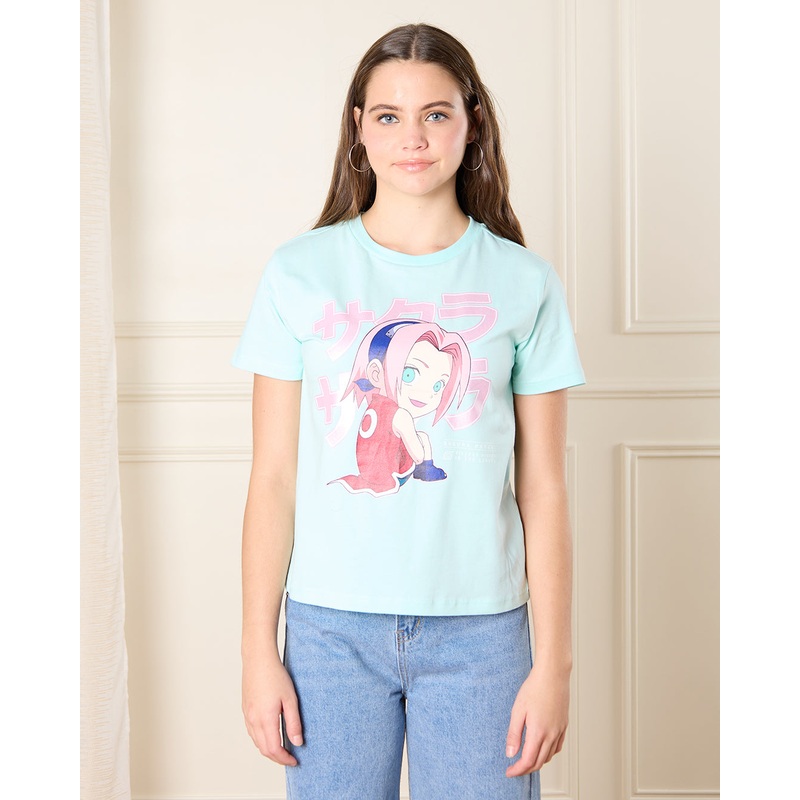 Senior Girls Blue Sakura Print T-Shirt