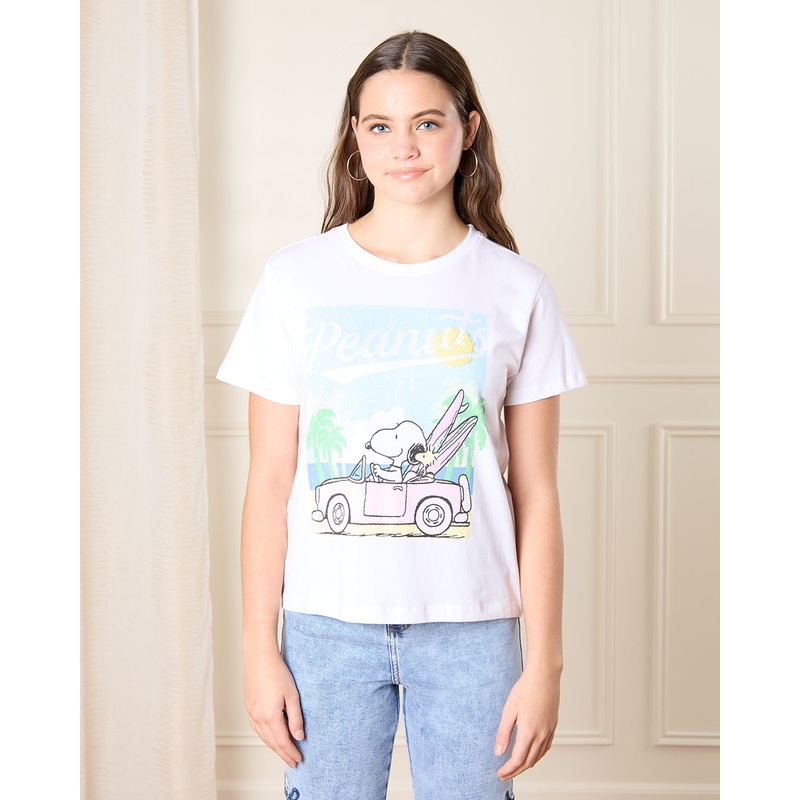 Senior Girls White Peanuts Print T-Shirt