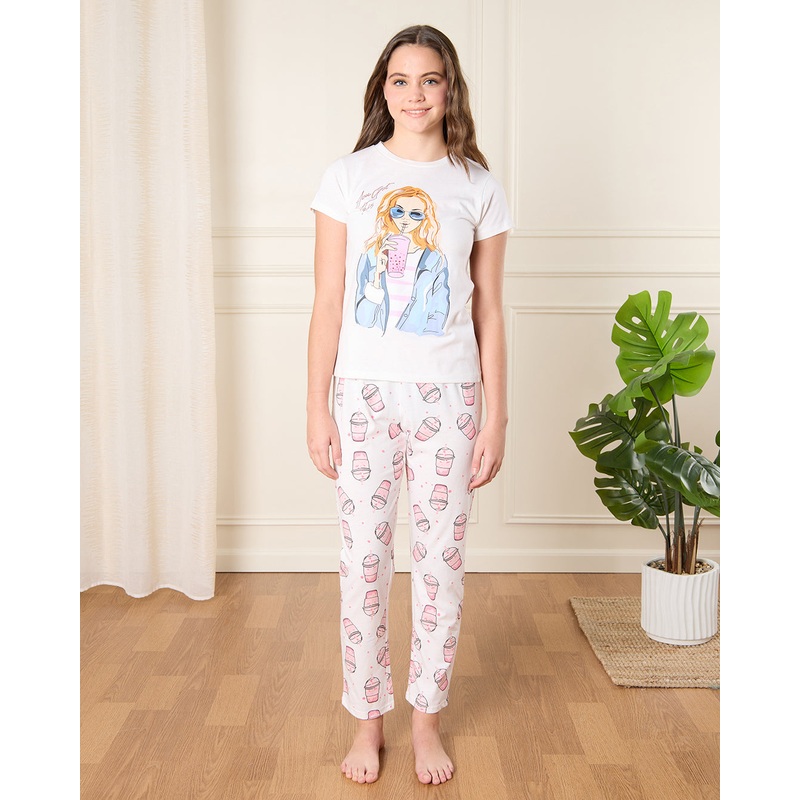 Senior Girls White Short Sleeved Pyjama Set (2 Piece)