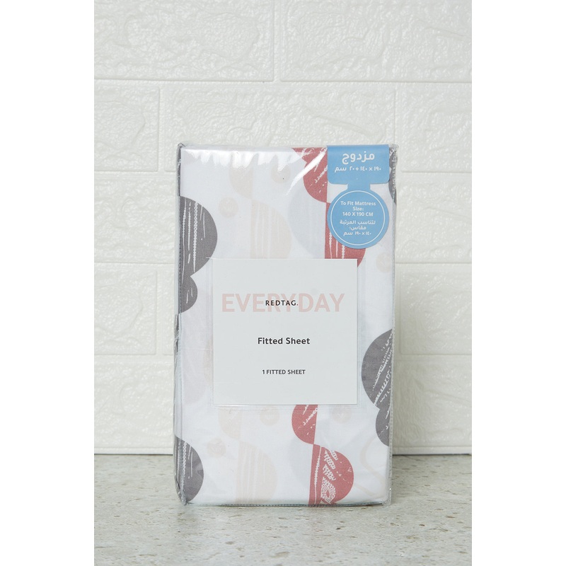 White Abstract Printed Fitted Sheet (Double Size)