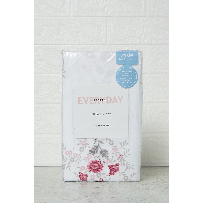 White Floral Printed Fitted Sheet (Double Size)