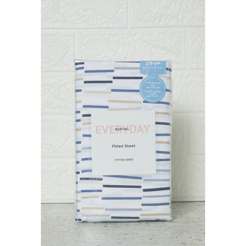 White Geometric Printed Fitted Sheet (Double Size)