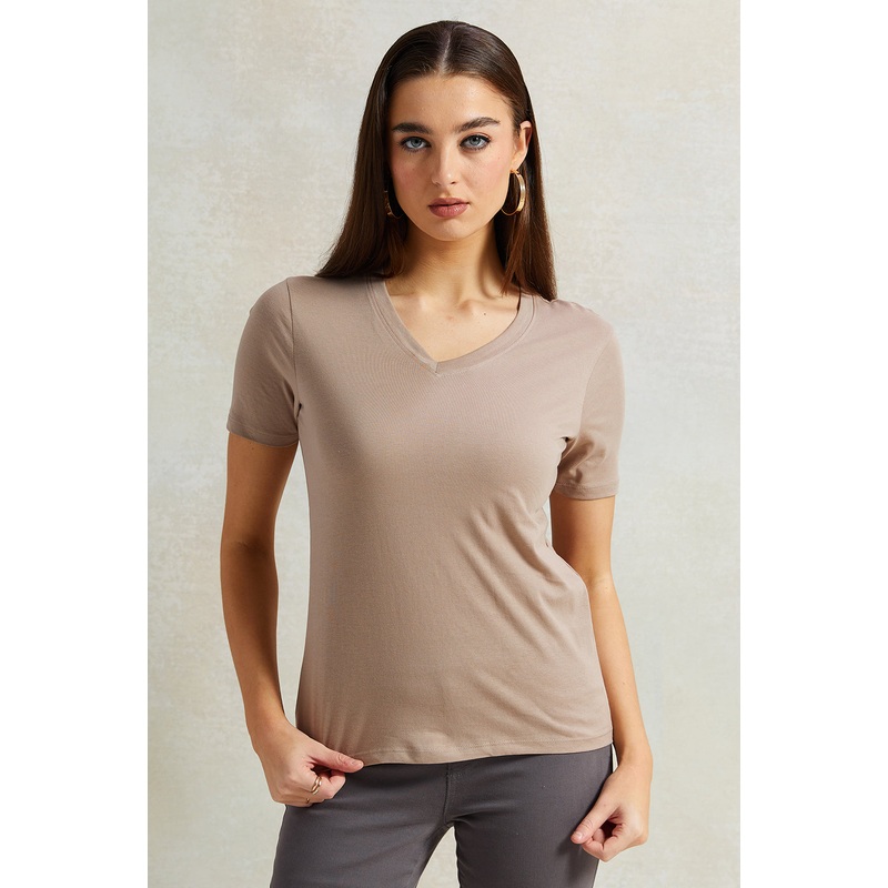 Women Beige Basic T-Shirt|UK8|UK10|UK12|UK14|UK16|UK18