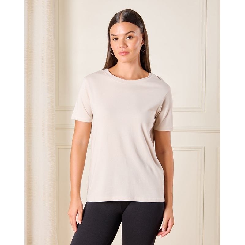 Women Beige Short Sleeve T-Shirt