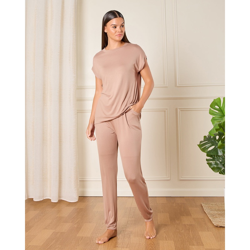 Women Beige Solid Pyjama Set (2 Piece)