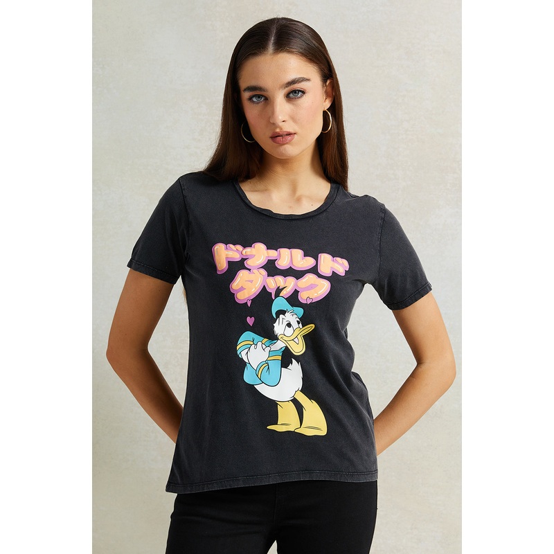Women Charcoal Donald Duck Printed T-Shirt