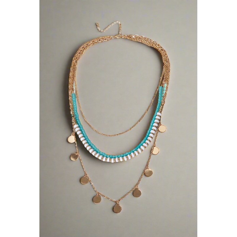 Women Gold And Blue Layered Necklace