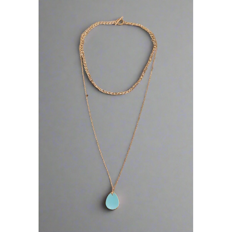 Women Gold And Blue Pendant Necklace