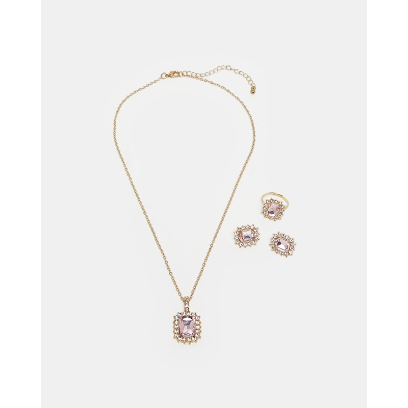 Women Gold Embellished Earrings and Necklace And Ring (Pack of 3)