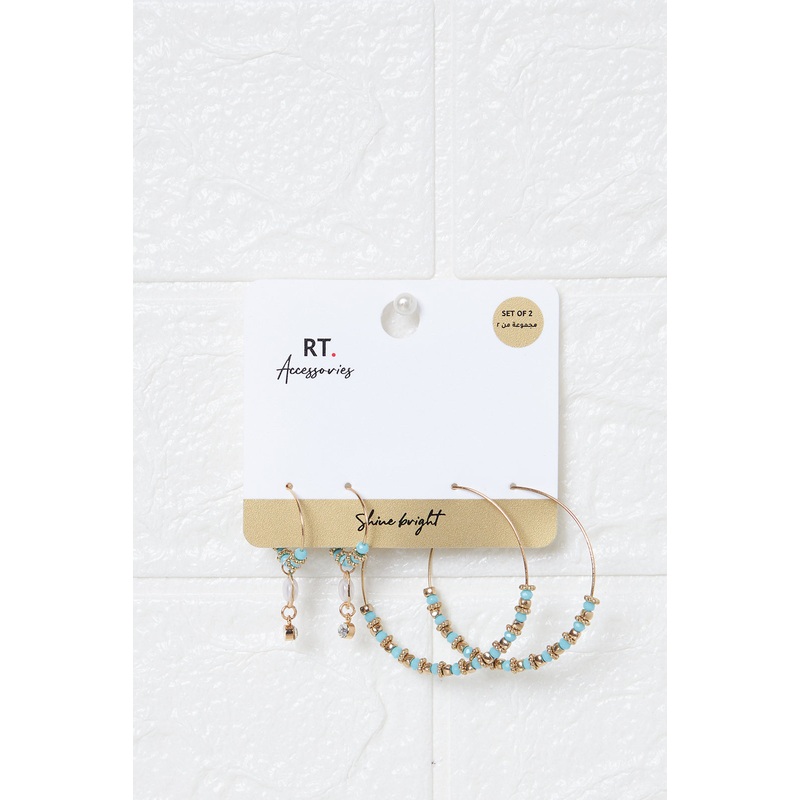 Women Gold Embellished Hoop Earring (2 Pairs)