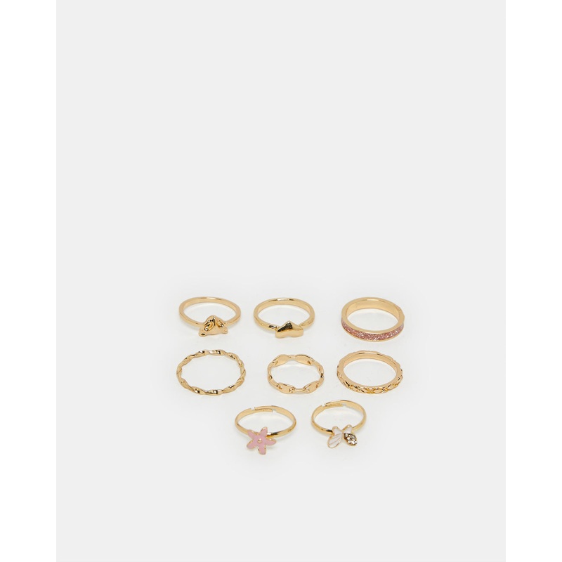 Women Gold Embellished Rings Set (Pack of 8)