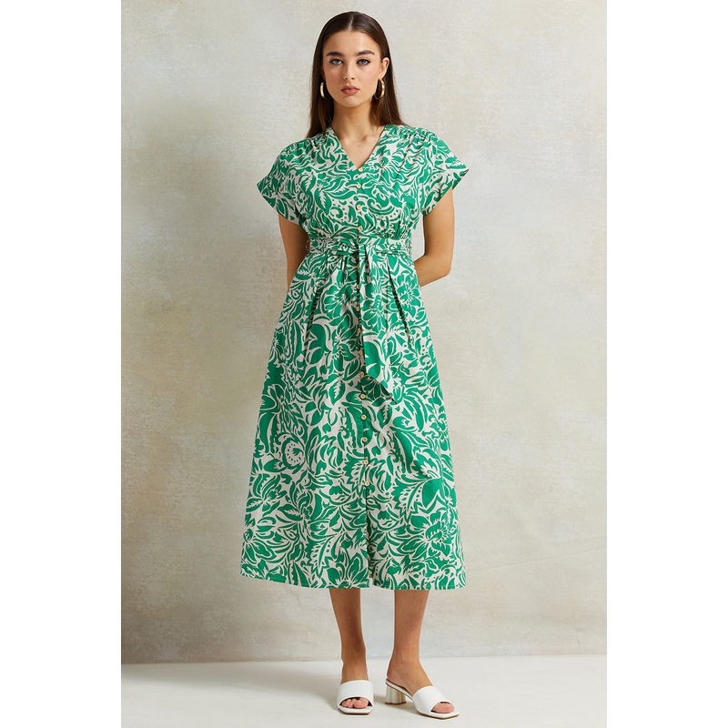 Women Green Printed Poplin Dress