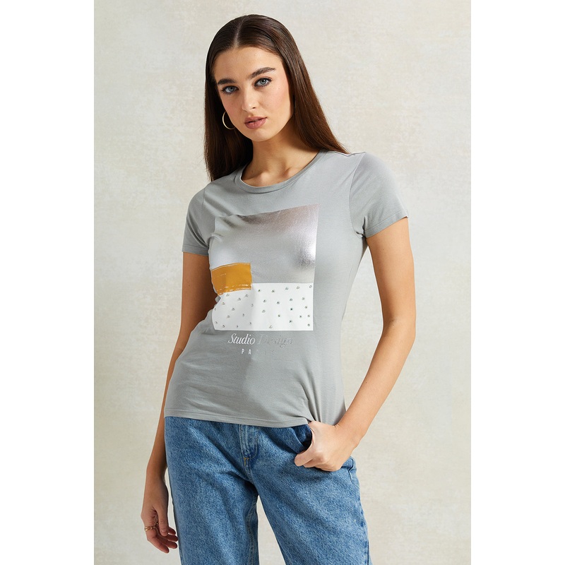Women Grey Studio Foil T-Shirt
