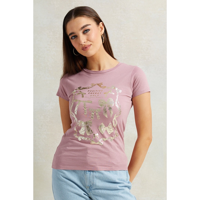 Women Pink Foil Print T-Shirt|UK8|UK10|UK12|UK14|UK16|UK18