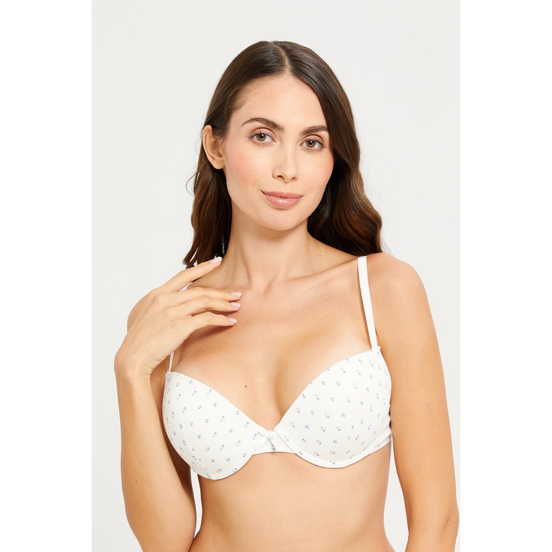 Women White Printed  Push Up Bra