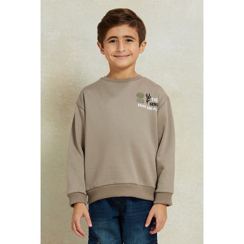 Boys Beige Oversize Embellished Sweatshirt