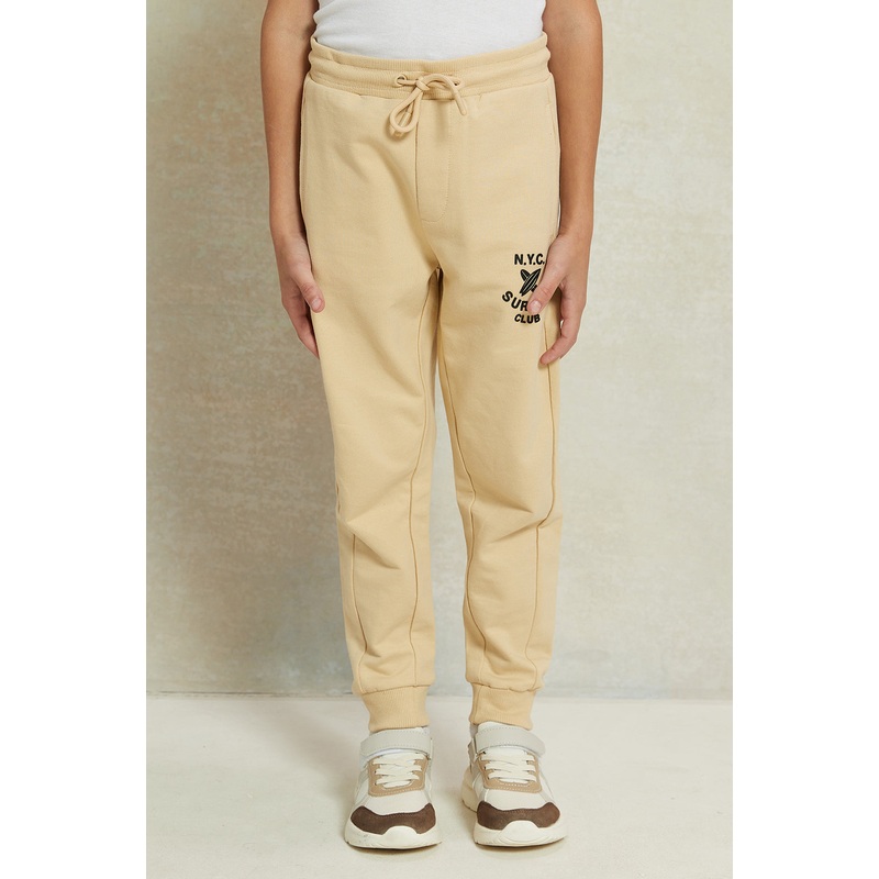 Boys Beige Printed Jogger Pants