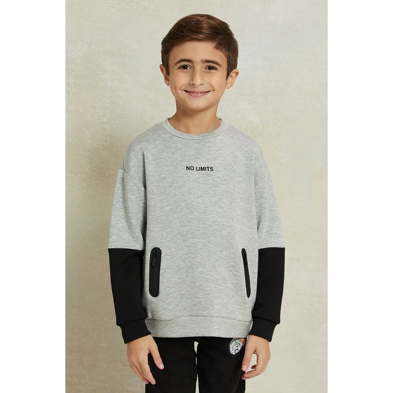 Boys Grey Embellished Zip Pocket Sweatshirt