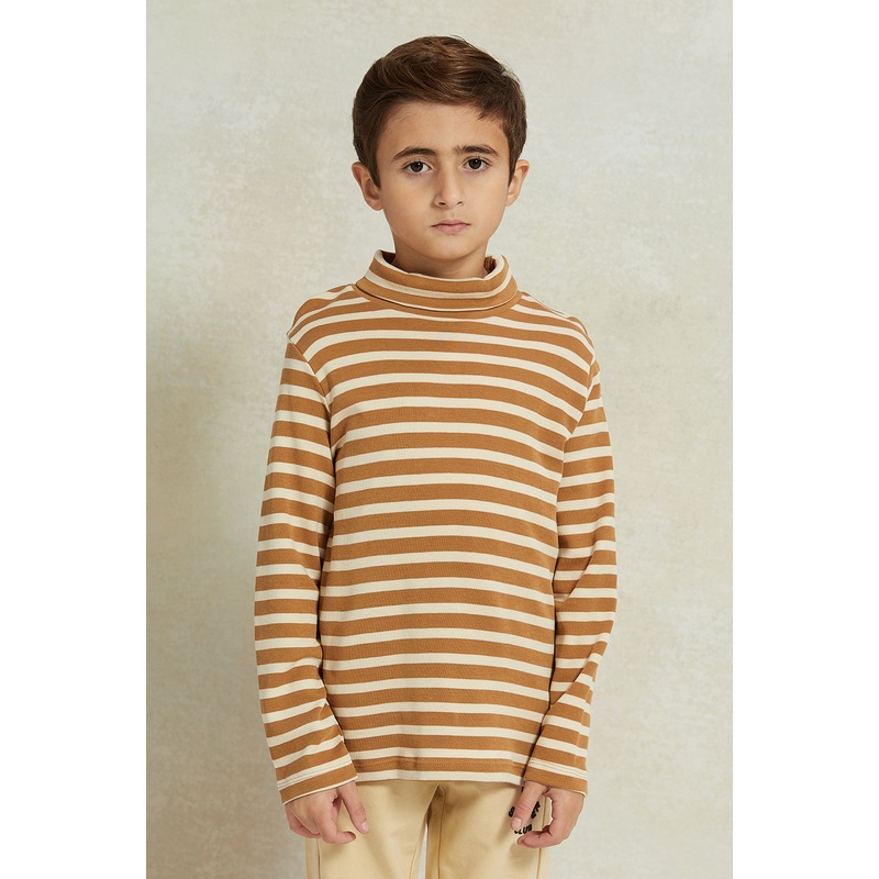 Boys Mustard And White Striped T-Shirt