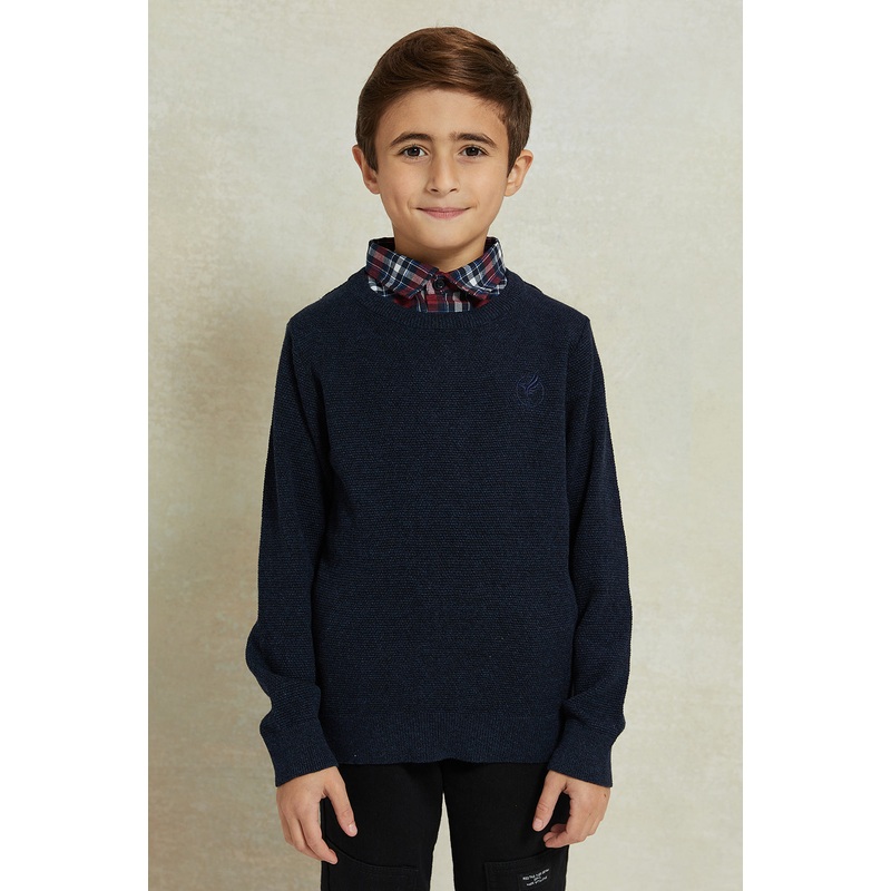 Boys Navy Knitted Pullover With Mock Collar