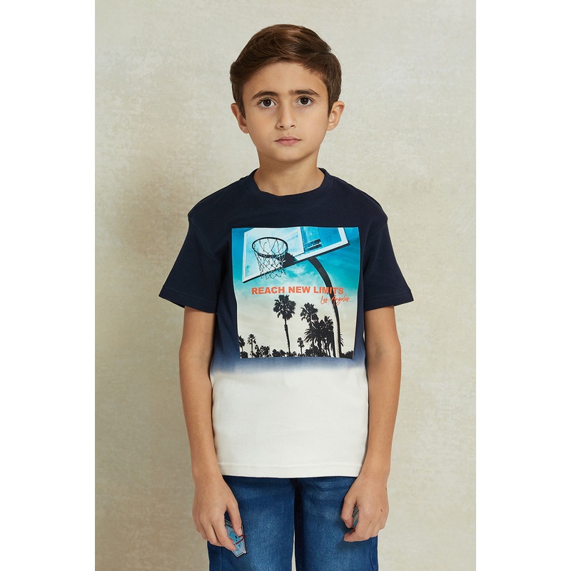 Boys Navy Tie And Dye Printed T-Shirt