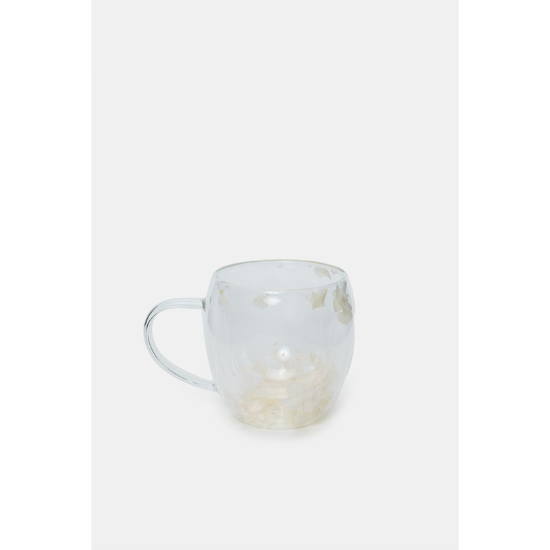 Double Wall Floral Embellishment Glass Mug