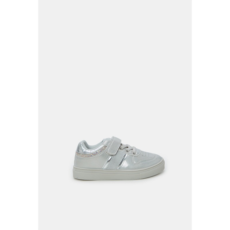 Girls Grey Velcro Strap Sneakers