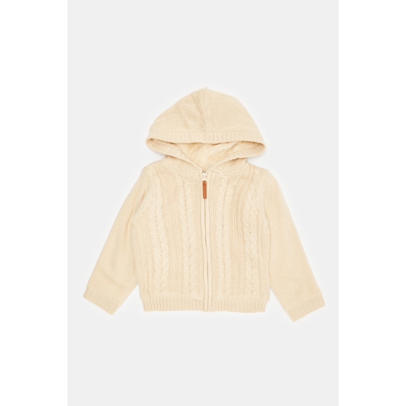 Infant Boys Cream Hooded Sherpa Cardigan