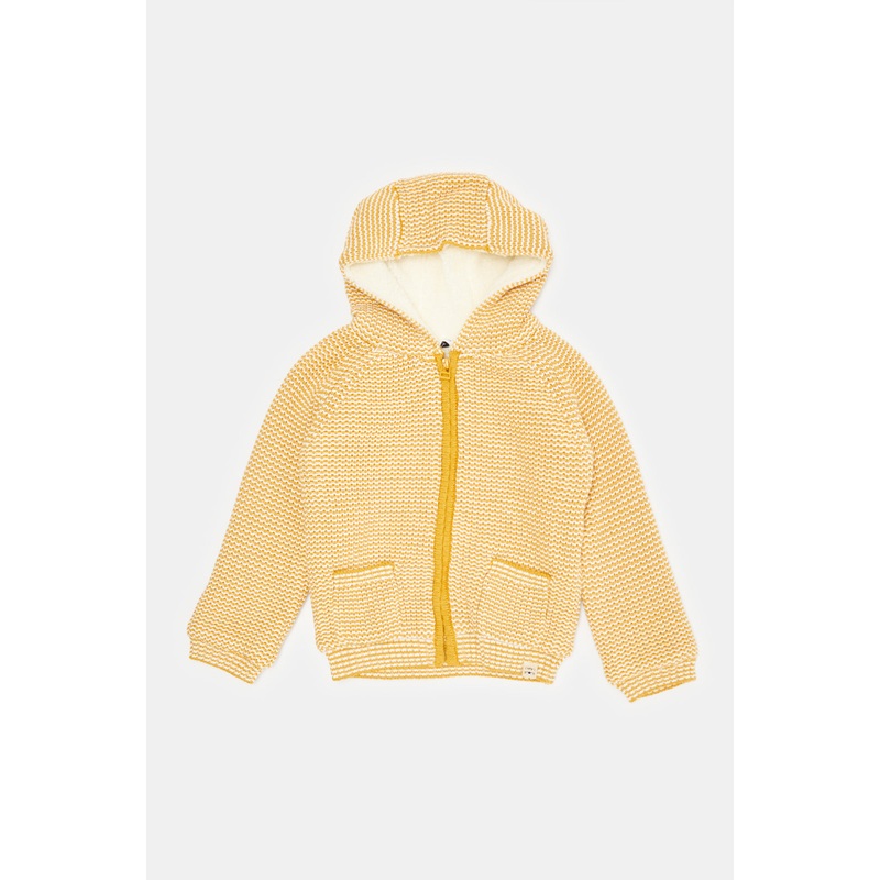 Infant Boys Mustard Sherpa Hooded Cardigan