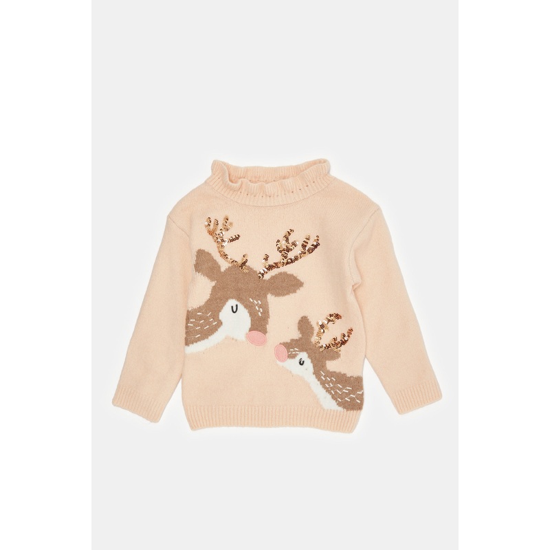 Infant Girls Apricot Deer Embellished Pullover