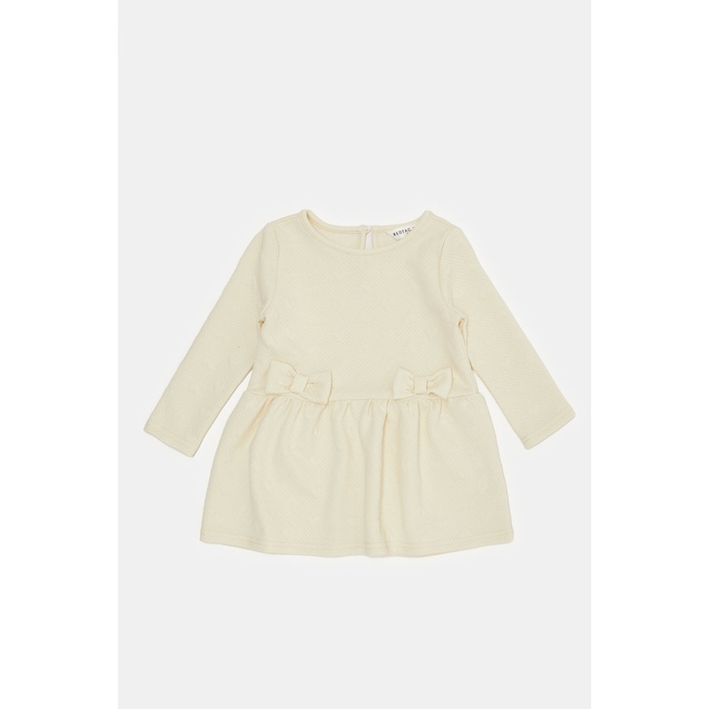 Infant Girls Beige Jacquard Dress