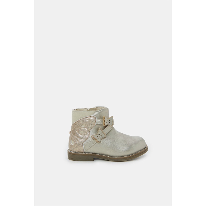 Infant Girls Cream Butterfly Ankle Boots