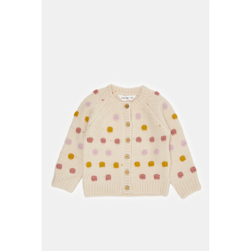 Infant Girls Ivory Popcorn Embroidered Cardigan