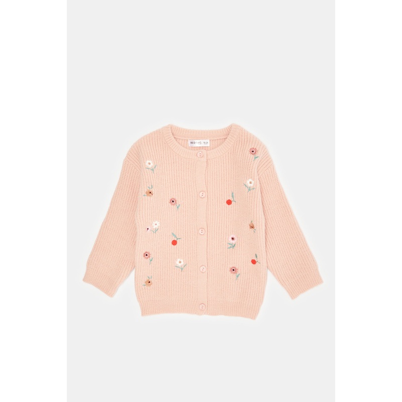 Infant Girls Pink Embroidered Cardigan