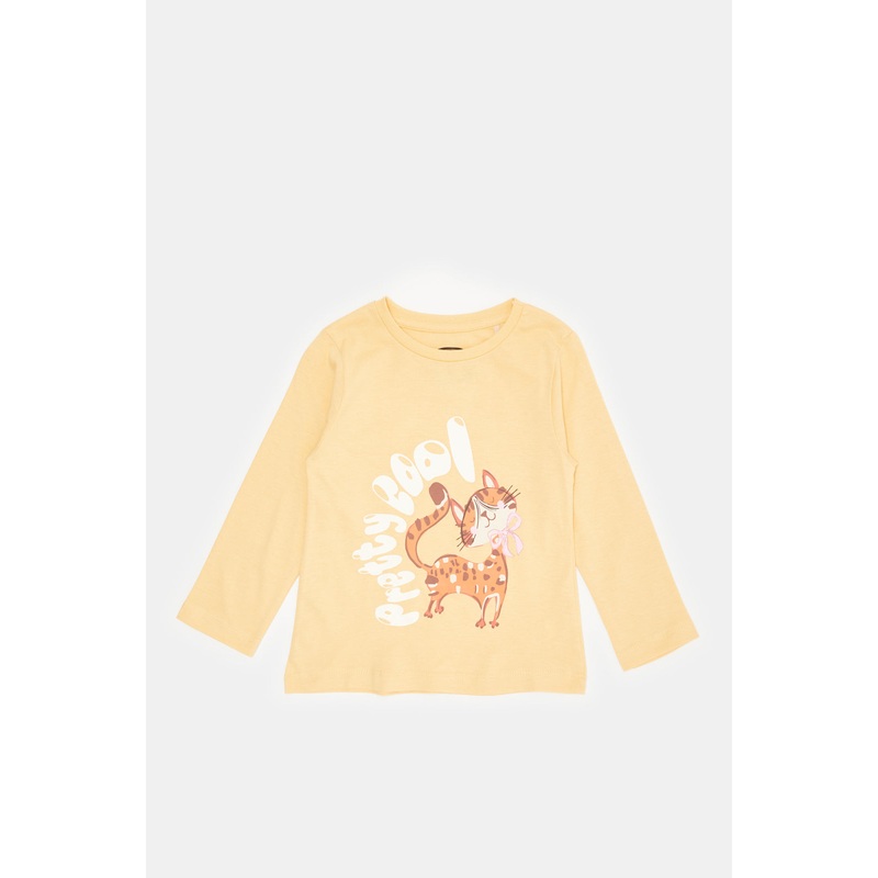 Infant Girls Yellow Placement Print Long Sleeves T-shirt