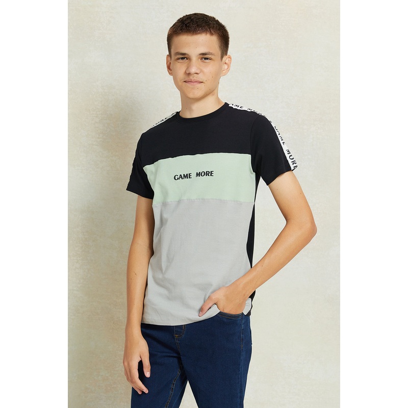 Senior Boys Black And Grey Printed T-Shirt