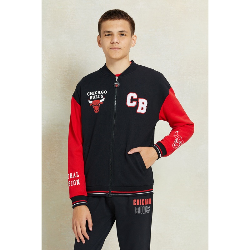 Senior Boys Black Chicago Bulls Printed Sweatshirt