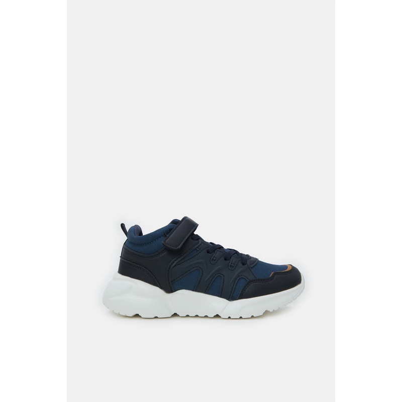 Senior Boys Navy Material Block High Top Sneaker