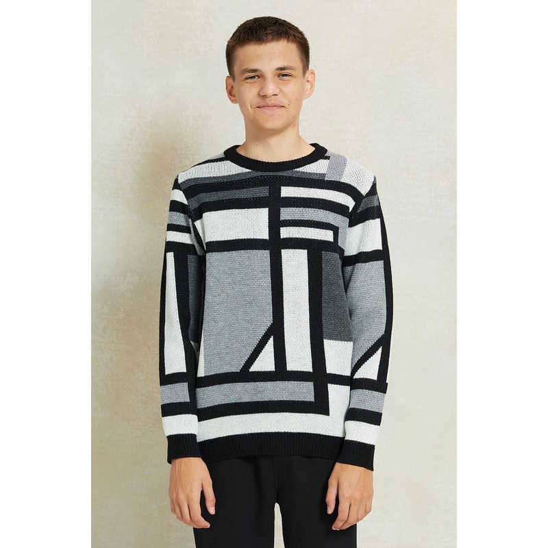 Senior Boys White Printed Pullover