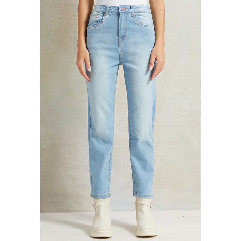 Senior Girls Blue Basic Straight Fit Jeans