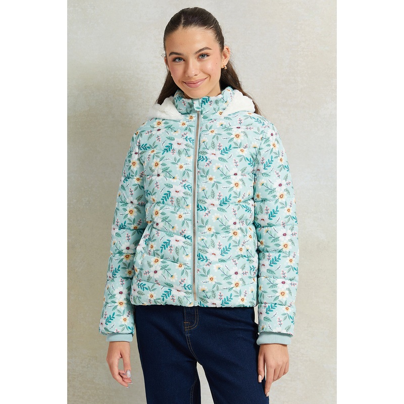 Senior Girls Blue Hooded Padded Jacket