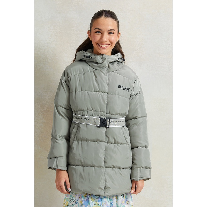 Senior Girls Mint Long Line Hooded Jacket