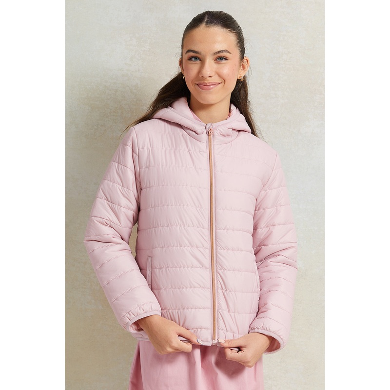 Senior Girls Pink Padded Hooded Jacket