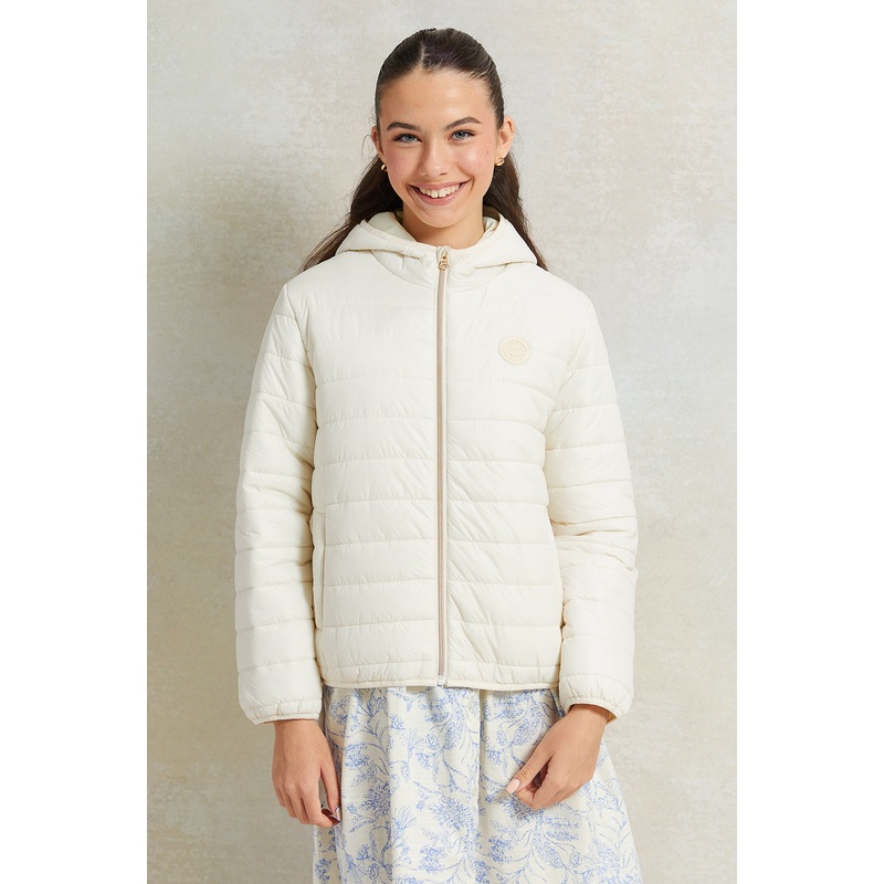 Senior Girls White Padded Hooded Jacket