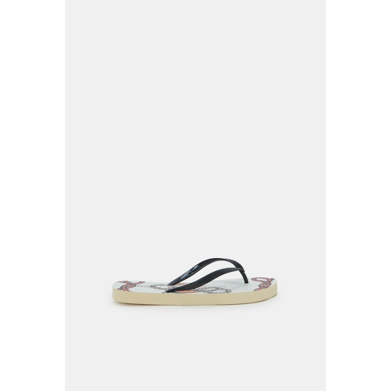 Women Beige Chain Print Flip Flop