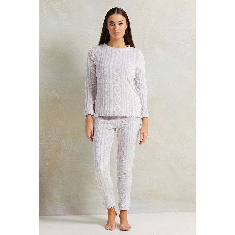 Women Ivory Textured Pyjama Set (2 Piece)