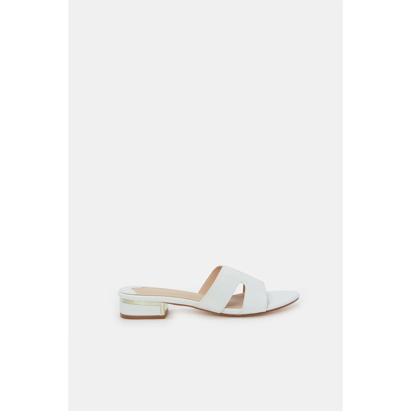 Women White Croc Block Heel Mule