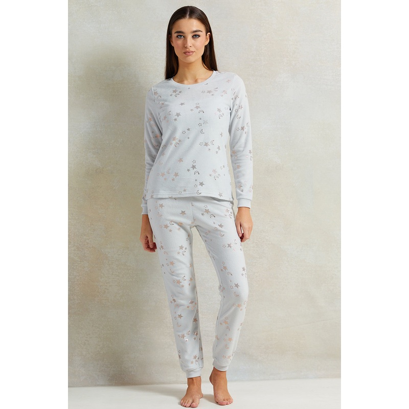 Women White Stars Print Pyjama Set (2 Piece)