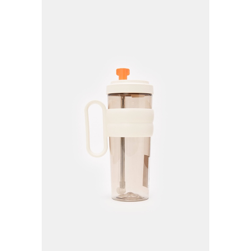 Beige Water Bottle With Straw